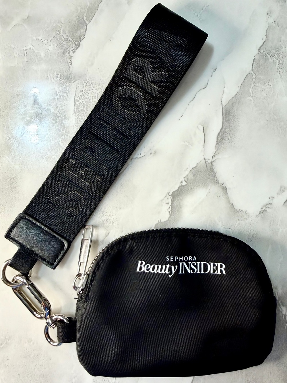 Sephora Wristlet Pouch with Detachable Strap - Black with Silver Hardware | NEW